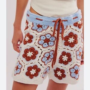 Free people MINKPINK dawn flower crochet shirts cream tan brown blue NWT